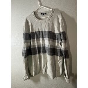 EXPRESS Men's XL Striped Ribbed Crewneck Long Sleeve Sweater Gray White